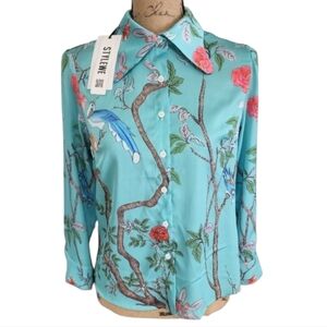 Women's Floral Button Down Shirt - Turquoise